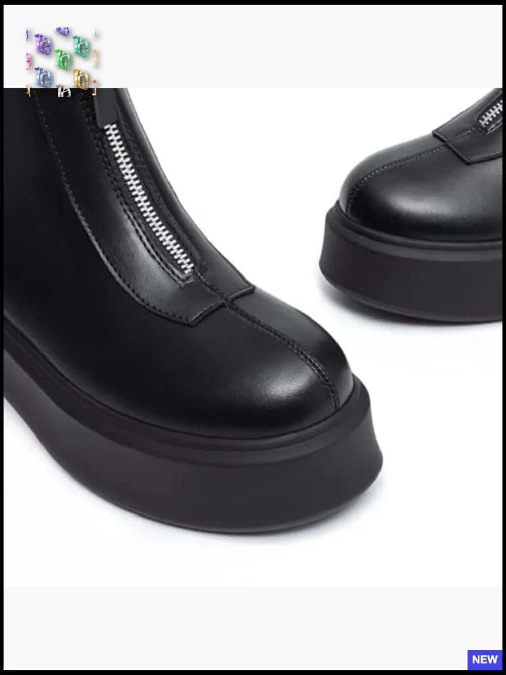 Chunky Platform Ankle Boots with Front Zipper Round Toe Comfortable Low Heel